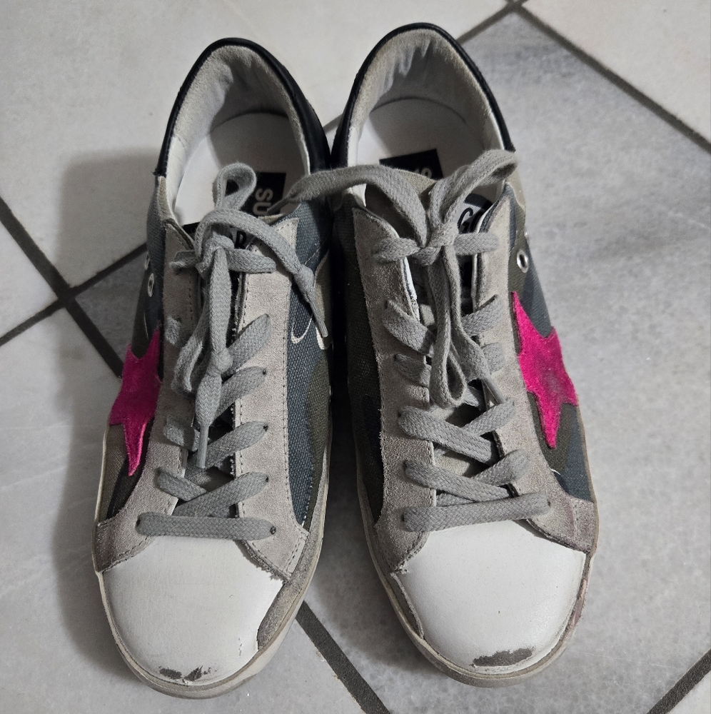 Golden goose camo pink superstar sneakers